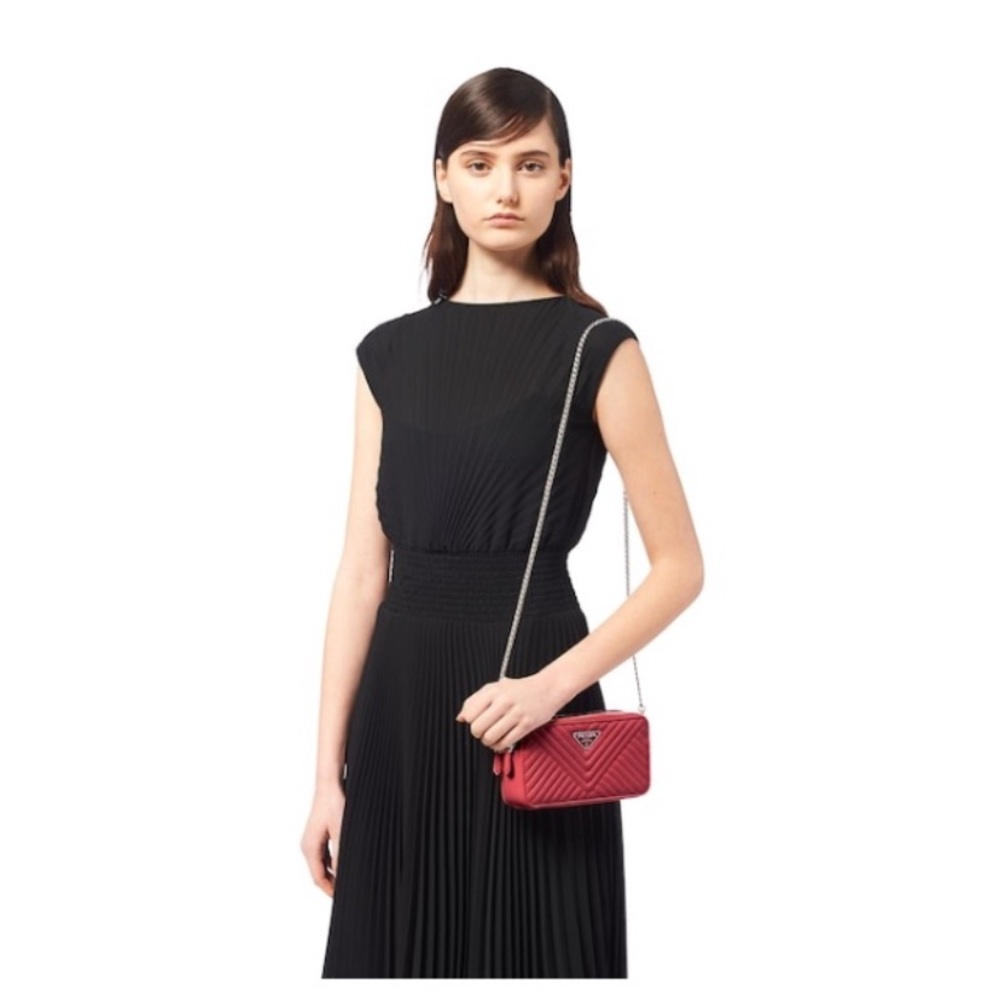 Prada Red Chevron Leather Chain Bag